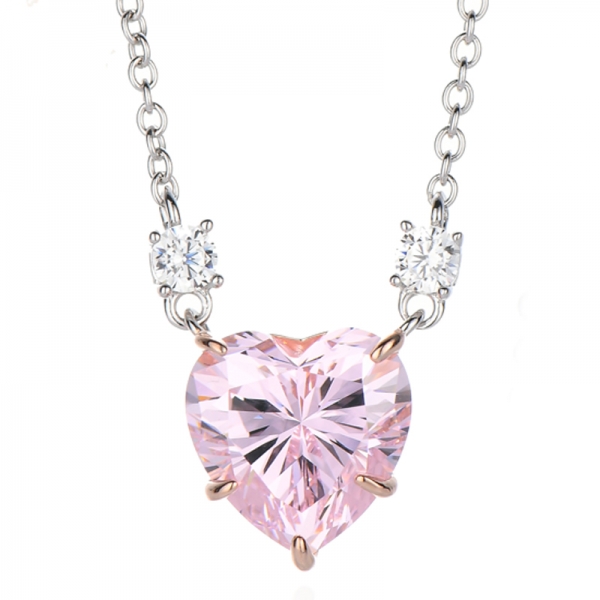 Colar de prata com zircônia cúbica branca e rosa em formato de coração com revestimento em dois tons 
