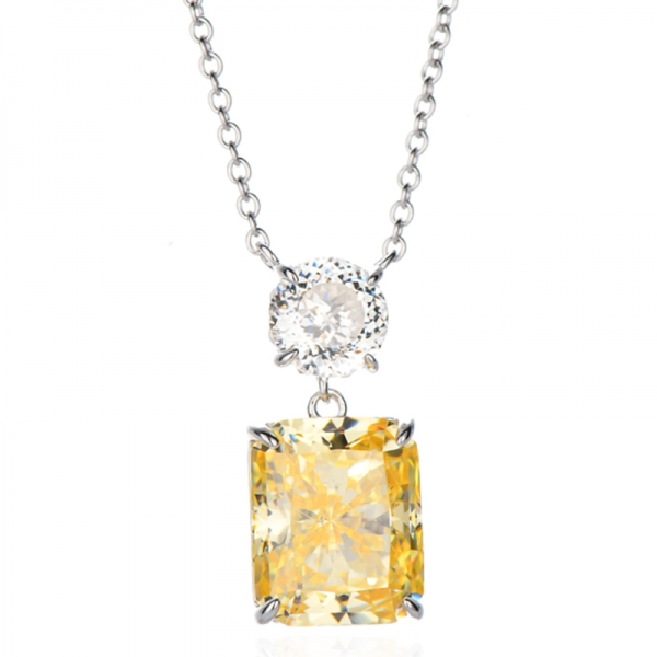 Colar Octagon Diamond Amarelo e Diamante Redondo G Zircônia Cúbica Ródio Prata 