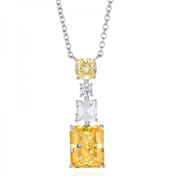 Colar Octagon and Cushion Diamond com Zircônia Cúbica Amarela e Ródio em Prata 