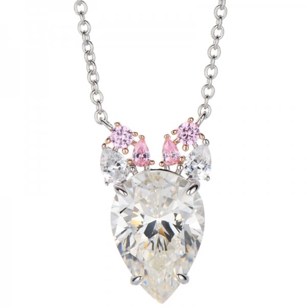 Colar de prata nano com zircônia cúbica amarela e diamante em formato de pera com revestimento em dois tons 
