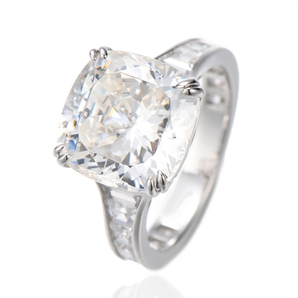 Anel de diamante almofada azul e formato de barco com zircônia cúbica branca e ródio e prata 