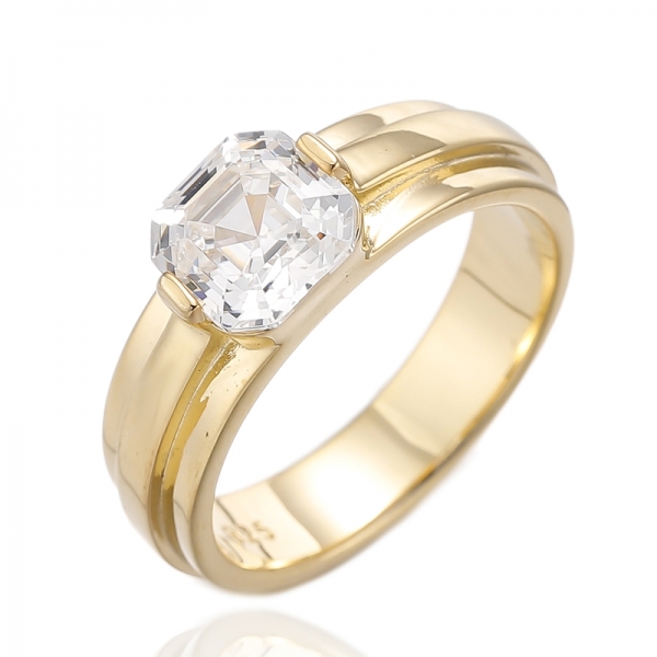 Anel de prata banhado a ouro com zircônia cúbica Asscher Canary 