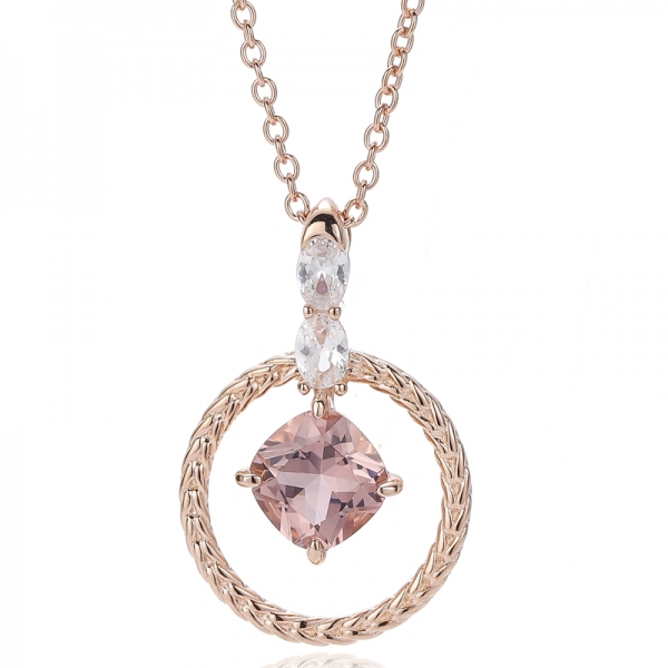 Pingente de prata com zircônia cúbica amarela e diamante almofada e opala oval com revestimento dourado 