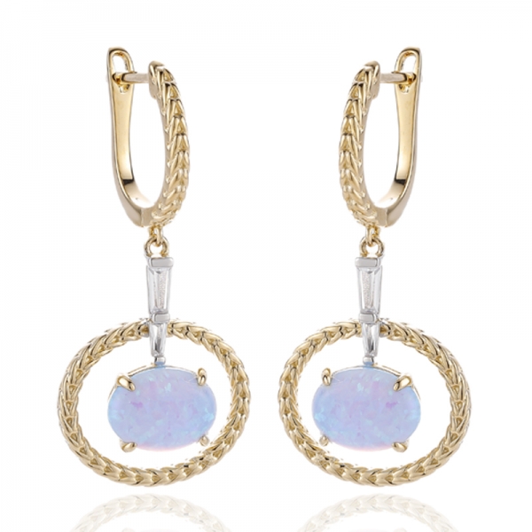 Brinco de prata oval com diamante amarelo e zircônia cúbica branca cônica com revestimento em dois tons 