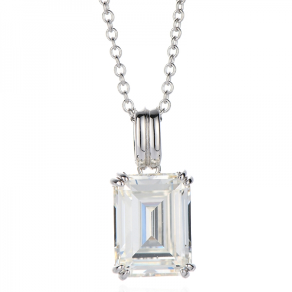 Colar de prata esterlina 925 com diamante e zircônia cúbica lapidada em esmeralda e ródio 